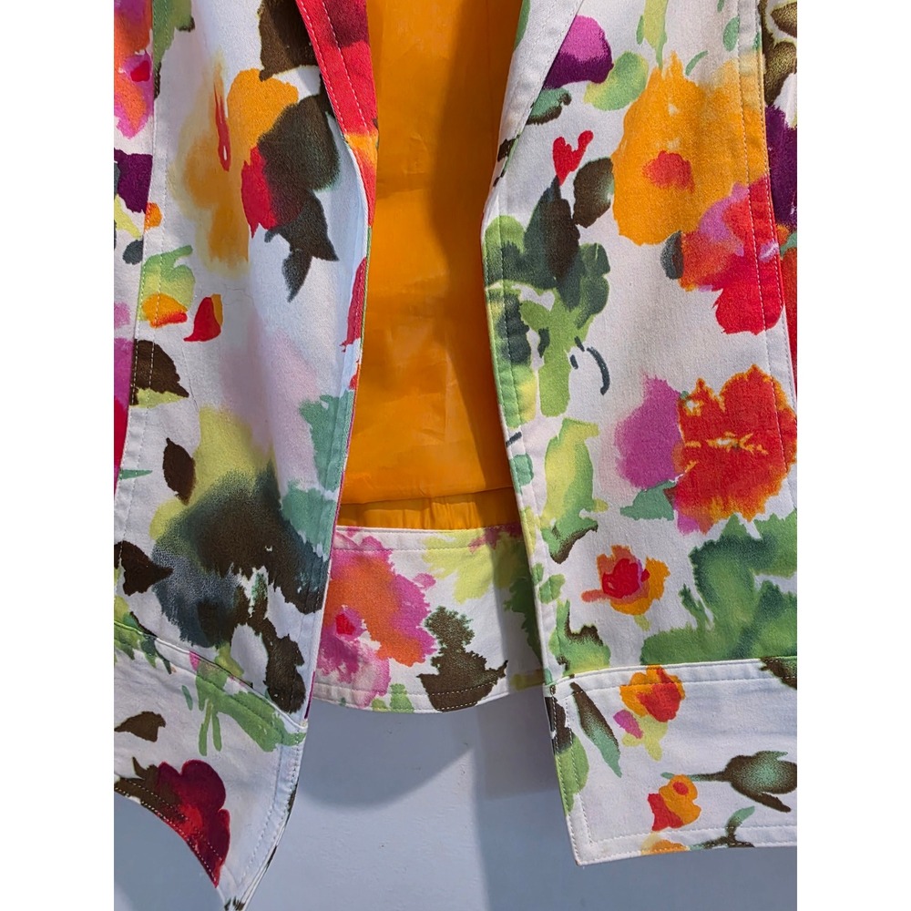 Women's sz S Patrick Christopher Floral Cotton Sateen Blazer White Yellow Pink - Picture 9 of 10